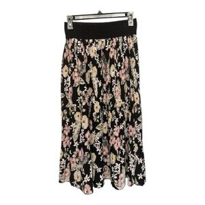Late Y2K Metro Wear Black Floral Midi Skirt W/ Stretch Waistband Size Small